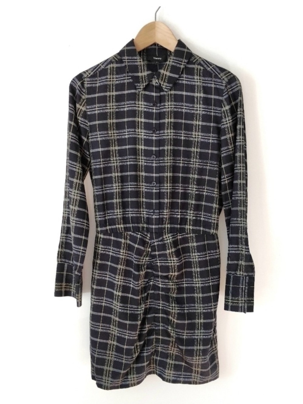 Theory Asymmetrical Plaid Drape Shirtdress Petite